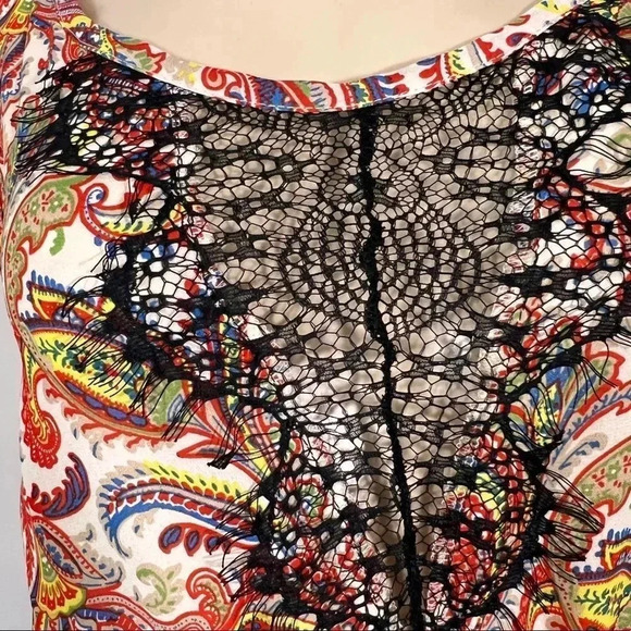 LOVE CULTURE JUMPSUIT LACE  WHITE  COLORFUL PAISLEY PRINT WIDE LEG PANTS - Picture 10 of 11